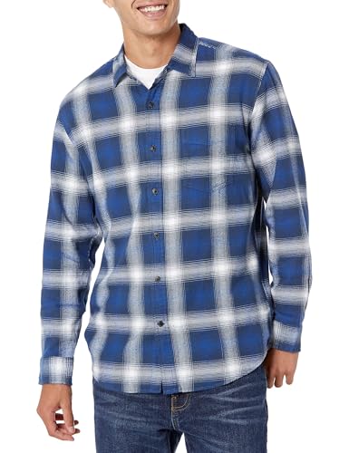 Amazon Essentials Men's Long-Sleeve Flannel Shirt (Available in Big & Tall), Blue White Large Plaid, X-Large