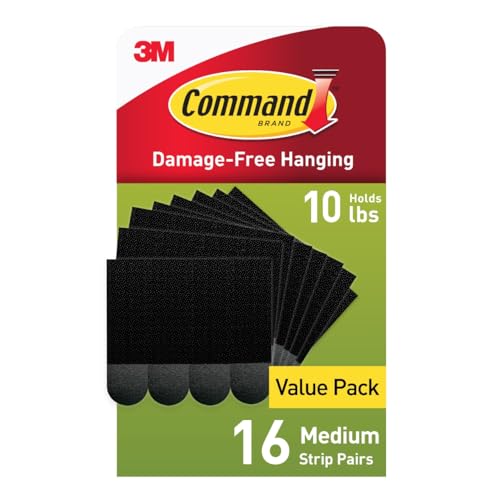Command 10 lb Medium Picture Hanging Strips 16 Pairs (32 Command Strips), Damage-Free Hanging Picture Hangers, No Tools Great for Home Decor, Black Adhesive
