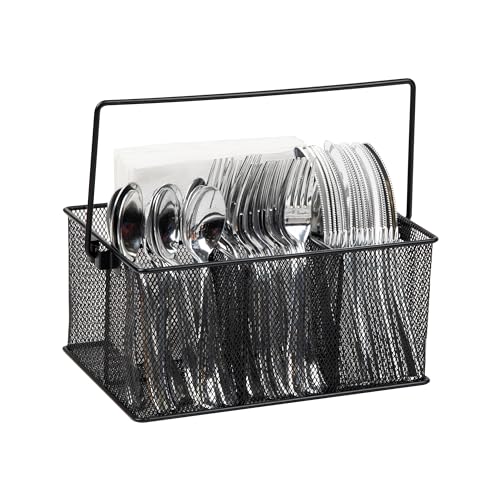 Mind Reader Utensil Holder, Silverware Organizer, Caddy, Cutlery Holder, Kitchen, Metal Mesh, 10"L x 7"W x 4.75"H, Black