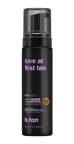 b.tan Violet Base Self Tanner Mousse | Love At First Tan - Best, 1 Hour Express Sunless Tanning Foam, Cancels Orange Tones, Dark Bronzing Glow, No Fake Tan Smell, Face & Body, 6.7 Fl Oz