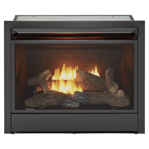 Duluth Forge Dual Fuel Ventless Gas Fireplace Insert, Thermostat Control, 5 Fire Logs, Use with Natural Gas or Liquid Propane, 26000 BTU, Heats up to 1350 Sq. Ft., Black