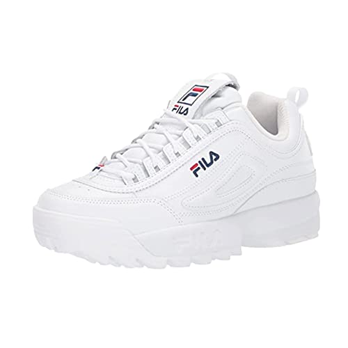 Fila Women's Disruptor II Premium Comfortable Sneakers, White/Navy/Red, 10
