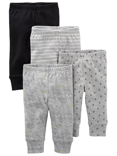 Simple Joys by Carter's Pacote com 4 calças neutras unissex para bebês, Bananas pretas/cinza/branco, 3-6 Meses