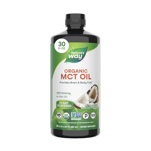 Nature's Way Organic MCT Oil, 30 Fl Oz, Brain and Body Fuel from Coconuts*, C8 Caprylic Acid and C10 Capric Acid, Keto and Paleo Certified, Organic, Non-GMO Project Verified
