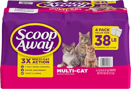 Scoop Away Multi Cat Clumping Cat Litter, Meadow Fresh Scent, 38 Pounds (Package May Vary)