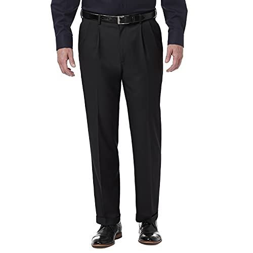 Haggar Mens Premium Comfort Classic Fit Pleat Front Reg. And Big & Tall Sizes Dress Pants, Black, 38W X 30L US