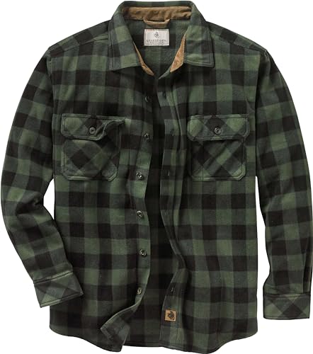 Legendary Whitetails Men's Standard Long Sleeve Fleece Button Up Shirt Casual Fit Thick Heavyweight, Night Forest Plaid, Large