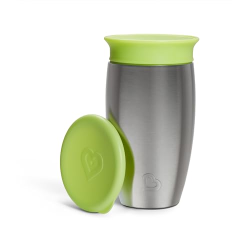 Munchkin Miracle 360 Cups, Stainless Steel Toddler Cup, BPA Free Baby & Toddler Sippy Cup, Non Spill Cup, Dishwasher Safe Baby Cup, Leakproof Childrens Cups, 12+ Months - 10oz/296ml, Green