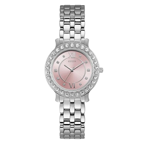 GUESS Stainless Steel + Pink Crystal Bracelet Watch. Color: Silver-Tone (Model: U1062L2)