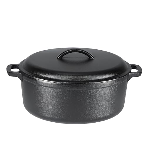 Amazon Basics Round Pre-Seasoned Cast Iron Dutch Oven Pot with Lid and Dual Handles, Heavy-Duty & Large, 7-Quart, Black