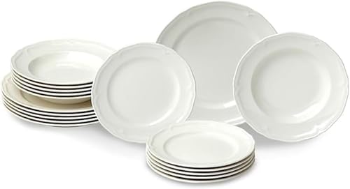 Villeroy & Boch Manoir 18-Piece Dinnerware Set, Plates & Bowls, Premium Porcelain, Made in Germany, Dishwasher & Microwave Safe, Rich, Creamy White