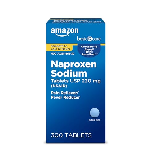 Amazon Basic Care Naproxen Sodium Tablets 220 mg, Pain Reliever/Fever Reducer (NSAID), Muscular Aches, Backache, Headache, Toothache, Minor Arthritis Pain Relief & More, 300 Count (Packaging may vary)