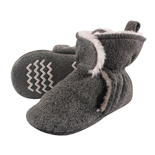 Hudson Baby unisex baby Cozy Fleece and Sherpa Booties Slipper Sock, Heather Charcoal, 6-12 Months Infant US