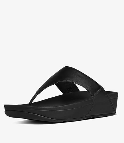 FitFlop Lulu Leather Toepost, Color: Black, Size: 9 (I88-001-070)
