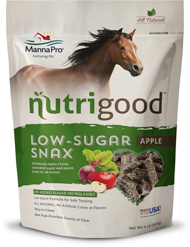 Manna Pro Nutrigood Low-Sugar Horse Treats – Apple Flavor, Healthy Natural Reward for Horses and Ponies, No Added Sugar, Made in USA, Low-Starch Equine Snacks, Supports Diets, 4 lb Bag