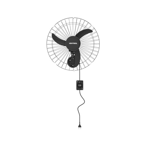 Ventisol Ventilador de Parede Oscilante, 3 Pás Premium, Preto, 50cm, Bivolt