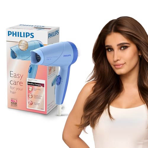 Philips India's No.1 Hair Styling Brand -Hair Dryer 1000W |Blow Dry for Men & Women | 2 Heat Settings| ThermoProtect tech |Travel-Friendly, Quick Dry,