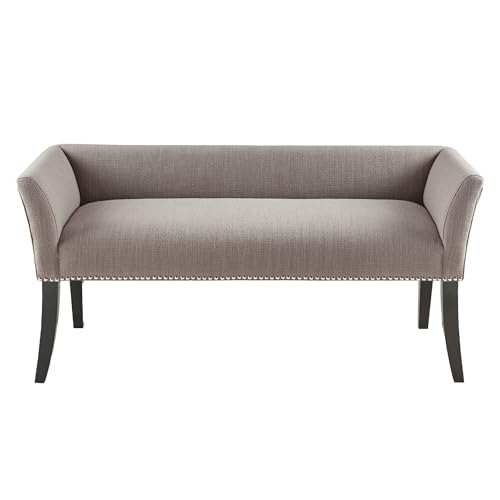 Madison Park Accent Bench, Upholstered with Nailhead Trim, & Padded Seat Entryway Bench Small, End of Bed Bench with Back, 49.5" W x 19.25" D x 23" H, Grey