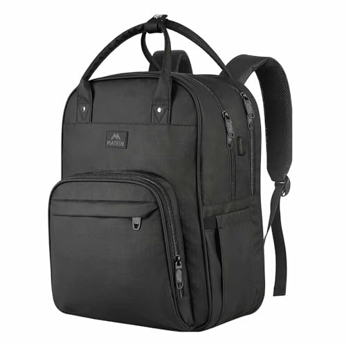 MATEIN - Mochila empresarial para laptop de 15.6 pulgadas, mochila de viaje con puerto de carga USB, resistente al agua, para trabajo, universidad, para hombres y mujeres, color negro