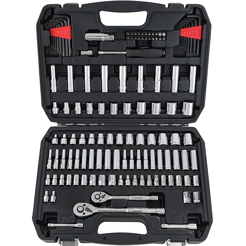 Amazon Basics Mechanic&#x27;s Tool Socket Set With Case, 123-Piece