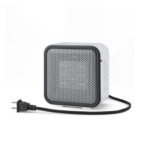 Amazon Basics Ceramic Space Heater, Mini Heater for Office Desk, 500 W, Portable Tent Heater for Camping (Indoor Use), With Tip-Over Protection, Lightweight (1.4 LBS), White, 5.9 x 3.2 x 6 inches