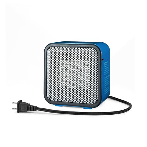 Amazon Basics Ceramic Space Heater, Mini Heater for Office Desk, Portable Tent Heater for Camping (Indoor Use), 500 W, With Tip-Over Protection, Lightweight (1.4 LBS), Blue, 5.9 x 3.2 x 6 inches