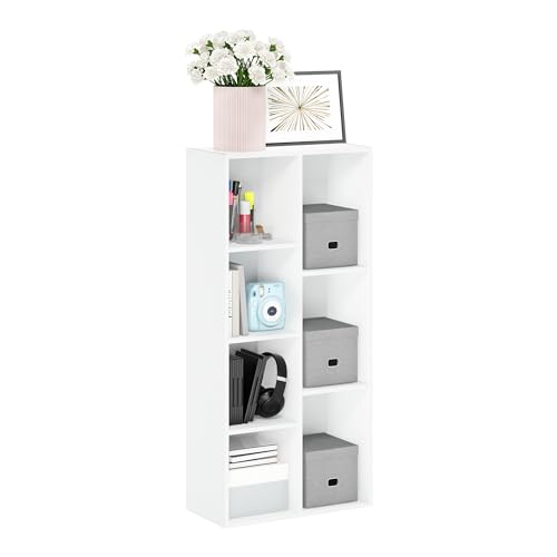 Furinno LUDER Book Shelf, 7-Cube Bookshelf, Bookcase, 9.4 x 19.5 x 41.7, for Living Room, Bedroom, Home Office, WhiteTh