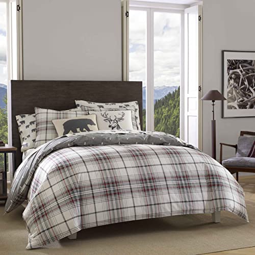 Eddie Bauer - Twin Duvet Cover Set, Reversible Flannel Bedding Set with Matching Sham, Medium-Weight, Dorm Essentials (Alder Charcoal/Red)