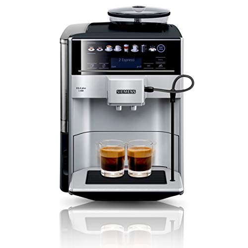 Siemens Kaffeevollautomat EQ6 plus s300, Milchsystem, 11 Getränke, automatische Reinigung des Milchsystems, Keramikmahlwerk, großes Touchdisplay, Silb