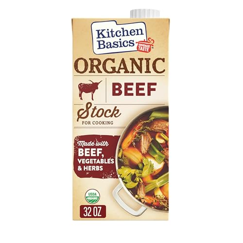 Kitchen Basics Organic Beef Stock, 32 oz. Carton, Enrich the Flavor of Broth, Pot Roast, Chili and Soups, Perfect for Stocking Up