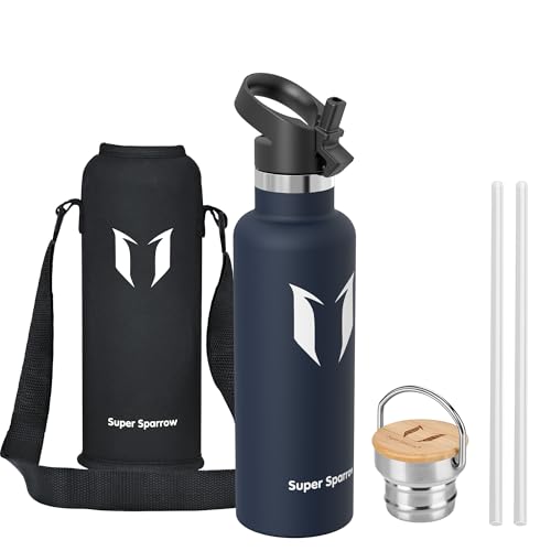 Sparrow Gourde Isotherme 750ml - Bouteille - Sport Gourdes INOX avec Paille | Étanche, Lave-Vaisselle, Sans BPA, Froid & Chaud, Sport TwistTrail Avec Bouchon Paille, Bouchon Anse & Housse