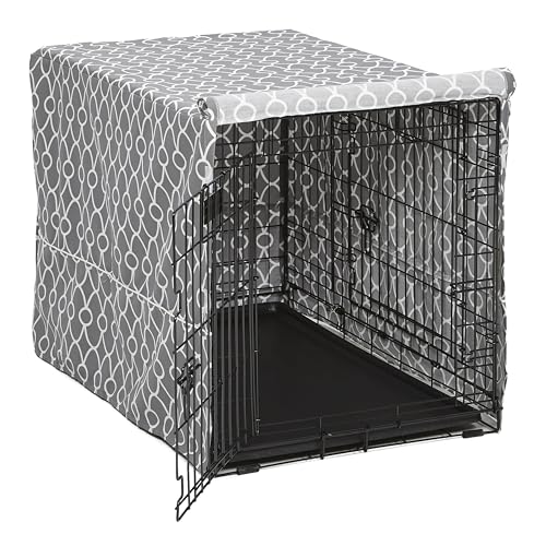 MidWest Homes for Pets Dog Crate Cover with Teflon Fabric Protector, Poly-Cotton Privacy Kennel Cover Fits Most 36-Inch Crates, Gray Designer Print, Washable, Reduces Barking