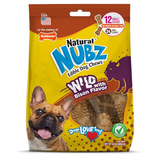 Nylabone Nubz Wild Natural Dog Chew Treats, Bison Flavor, Small Dogs Up to 30 lbs - Made in USA (12 Count)