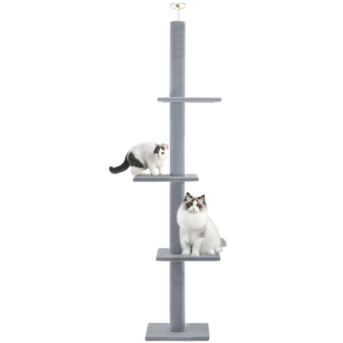 Cat Craft Cat Tree Floor to Ceiling 95-108" Tall Cat Tree Carpet Cat Tower Kitten Tree Sisal Scratching Post and Mat Cat Pole for Indoor Cats, Gray, 4-Tier