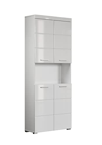 (-38%) trendteam smart living - Amanda - Hochschrank - Weiß Hochglanz - Badezimmerschrank breit mit 4 höhenverstellbaren Einlegeböden - (BxHxT) 73 x 190 x 31 cm - 8 Fächer und ein großes offenes Fach
