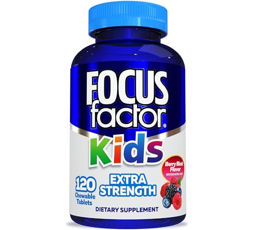 Focus Factor Kids Extra Strength Daily Chewable for Brain Health Support, 120 Count – Vitamins - Quality Formula – Gluten & Dairy Free Supplements for Children – No Artificial Sweetener