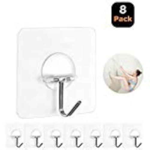 JINSHUNFA Adhesive Wall Hooks for Hanging Heavy Duty Towel Coat Hooks Waterproof Transparent Hook for Bathroom Shower Kitchen Keys Door Outdoor Home Improvement Utility Hook 8 Pack