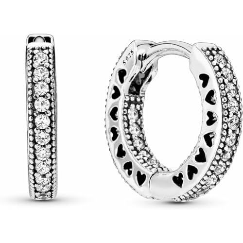 PANDORA Pavé Heart Hoop Earrings - Elegant Earrings for Women - Great Gift for Her - Made with Sterling Silver & Cubic Zirconia