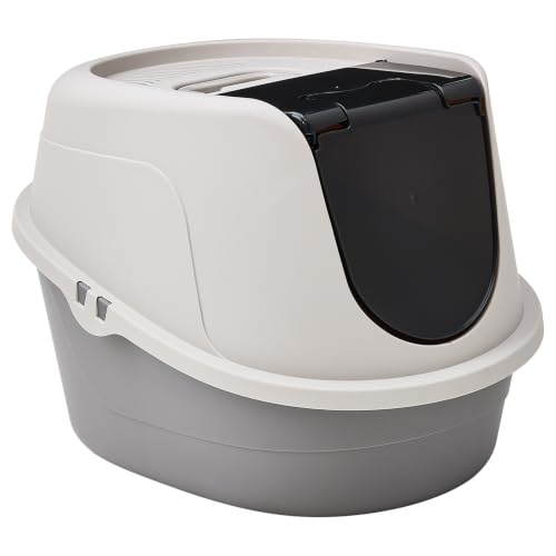 Amazon Basics No-Mess Hooded Enclosed Cat Litter Box with Odor Control and Swinging Door, Large, 24" x 18" x 17", Multicolor