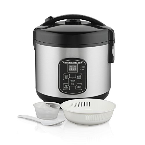 Hamilton Beach Digital Programmable Rice Cooker & Food Steamer, 8 Cups Cooked (4 Uncooked), With Steam & Rinse Basket, Stainless Steel (3...