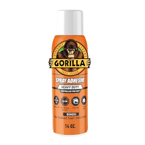 Gorilla Heavy Duty Spray Adhesive, Clear Glue, 14 Ounce (Pack of 1) - All Purpose with Comfort Nozzle for Indoor or Outdoor