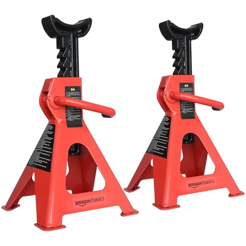 Steel Jack Auto Stands, 3 Ton (2.7 metric Ton) Capacity, Easy to Use, Adjustable Height, 6,000 lb, 1 Pair, Black and Red(For Sedans and Urban SUVs) : Automotive