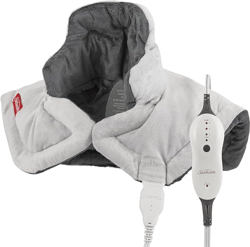 Sunbeam Contoured Heating Pad for Neck & Shoulder Pain Relief with Auto Shut Off Moist Heating Option 22 x 19 Grey