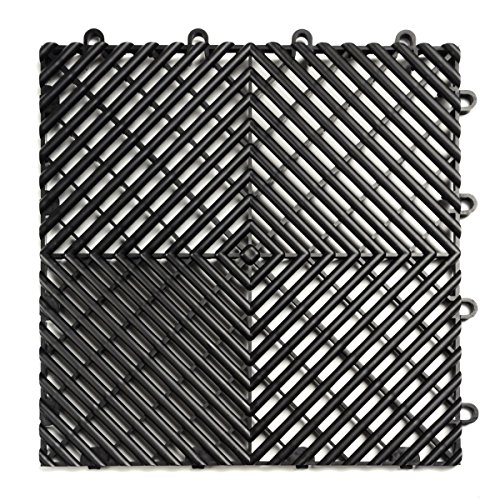 Big Floors RaceDeck Free-Flow Interlocking Garage Flooring Tiles, Non-Slip, Self-Draining, Heavy-Duty, High-Impact Copolymer, Easy Install (Black, 48 Pack of 12 x 12" Tiles)