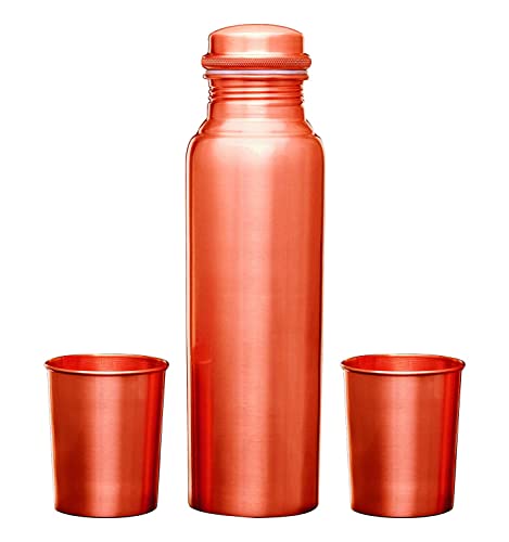 Signoraware Copper Bottle with Set of 2 Glasses (Matt) (900 ML Bottle + 2 Glass 275 ML)