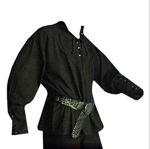 Karlywindow Mens Medieval Pirate Shirts Lace Up Scottish Mercenary Halloween Costume Shirt Tops