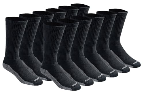 Dickies Men's Dri-Tech Original Moisture Control Crew Socks, Available in M-XXL (6, 12, 18 Pairs), Black (12 Pairs), Large