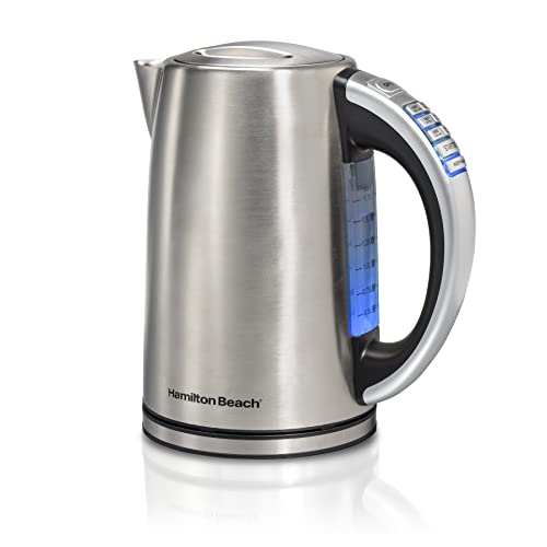 Chaleira elétrica Hamilton Beach de controle de temperatura de 1,7 litros, caldeira de água e aquecedor, ebulição rápida de 1500 watts, sem BPA, sem fio, desligamento automático e proteção contra