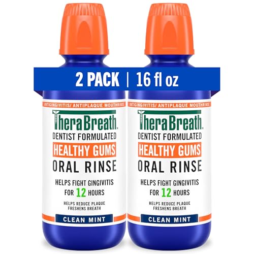 TheraBreath Healthy Gums Mouthwash Clean Mint, Antigingivitis, Dentist Formulated, 16 Fl Oz (2-Pack)