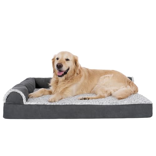 Furhaven Orthopedic Dog Bed L Shaped Chaise Jumbo Plush Faux Fur Suede